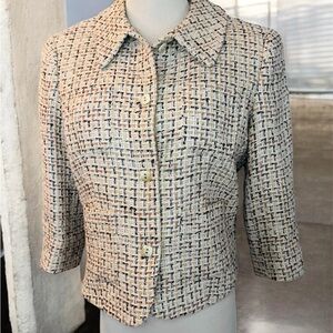 [Barry Bricken] Ivory Fully Lined 100% Silk Tweed Boucle Lined Jacket Sz: 6